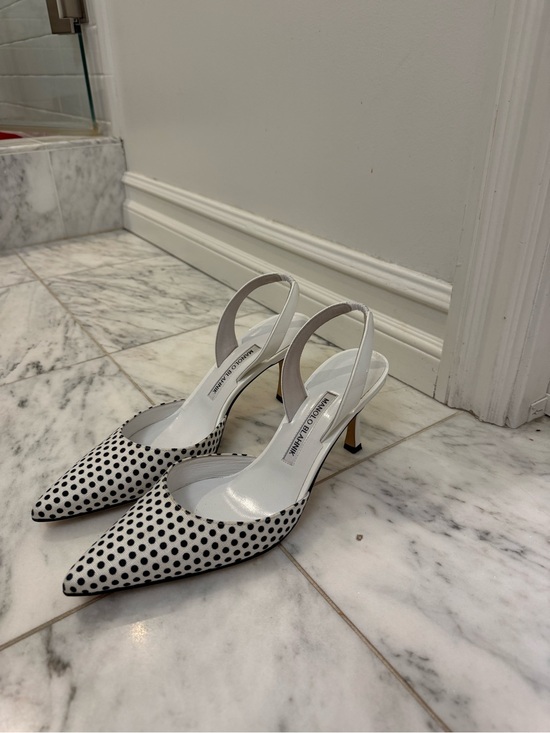 Manolo Blahnik Shoes - RARE Manolo Blahnik White and Black Polka Dot Slingback Pumps
